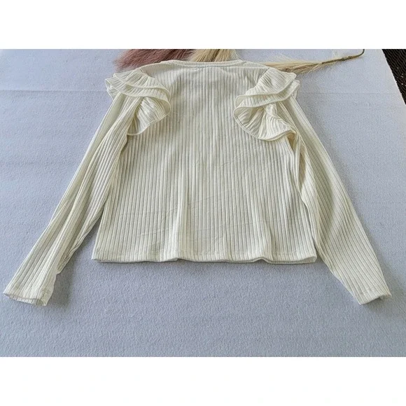 Nicole Miller‎ Women's Long Sleeve Ivory Pullover Flutter Accent Sweater Top XL - Picture 8 of 9